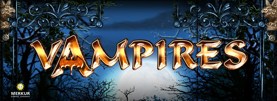 Vampires Slot Logo von Merkur mit Vollmond im Hintergrund